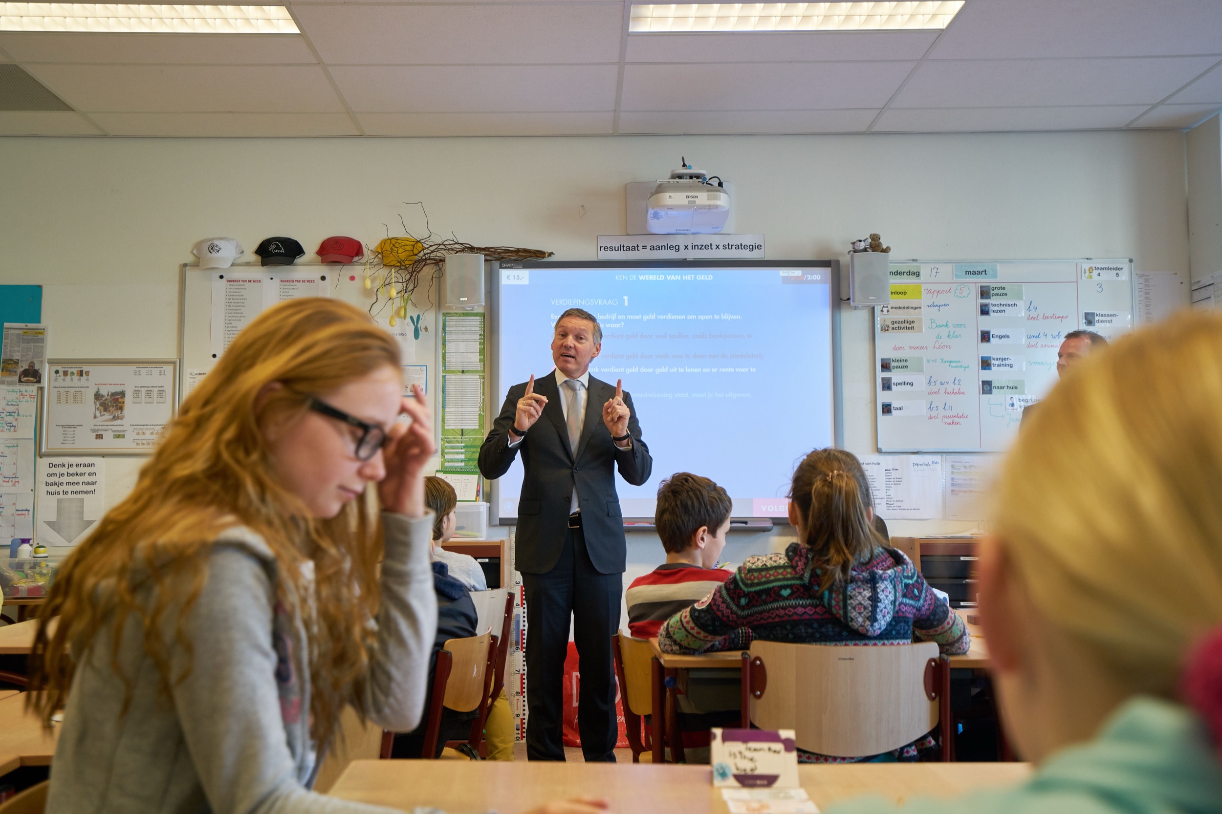 tijdens de week van het geld waarbij Leon en Jaap voor de klas kwamen.